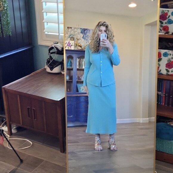 Weekenders Ribbed Straight Skirt & Top With Separated Buttons Pocket Size S/P - Picture 1 of 14
